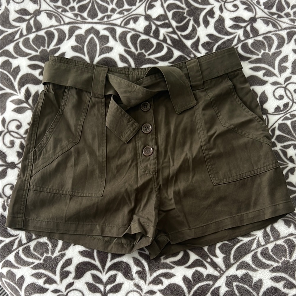 Olive Green Button Up Women's Shorts